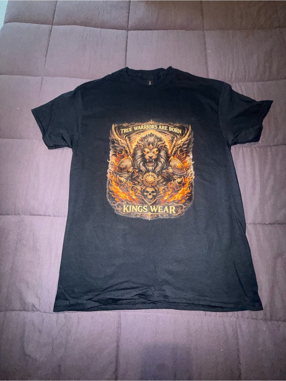 Gildan Black Short Sleeve Tee with Orange and Gold Lion Crest